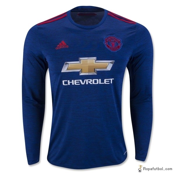 Camiseta Manchester United Replica Segunda Ropa ML 2016/17 Azul